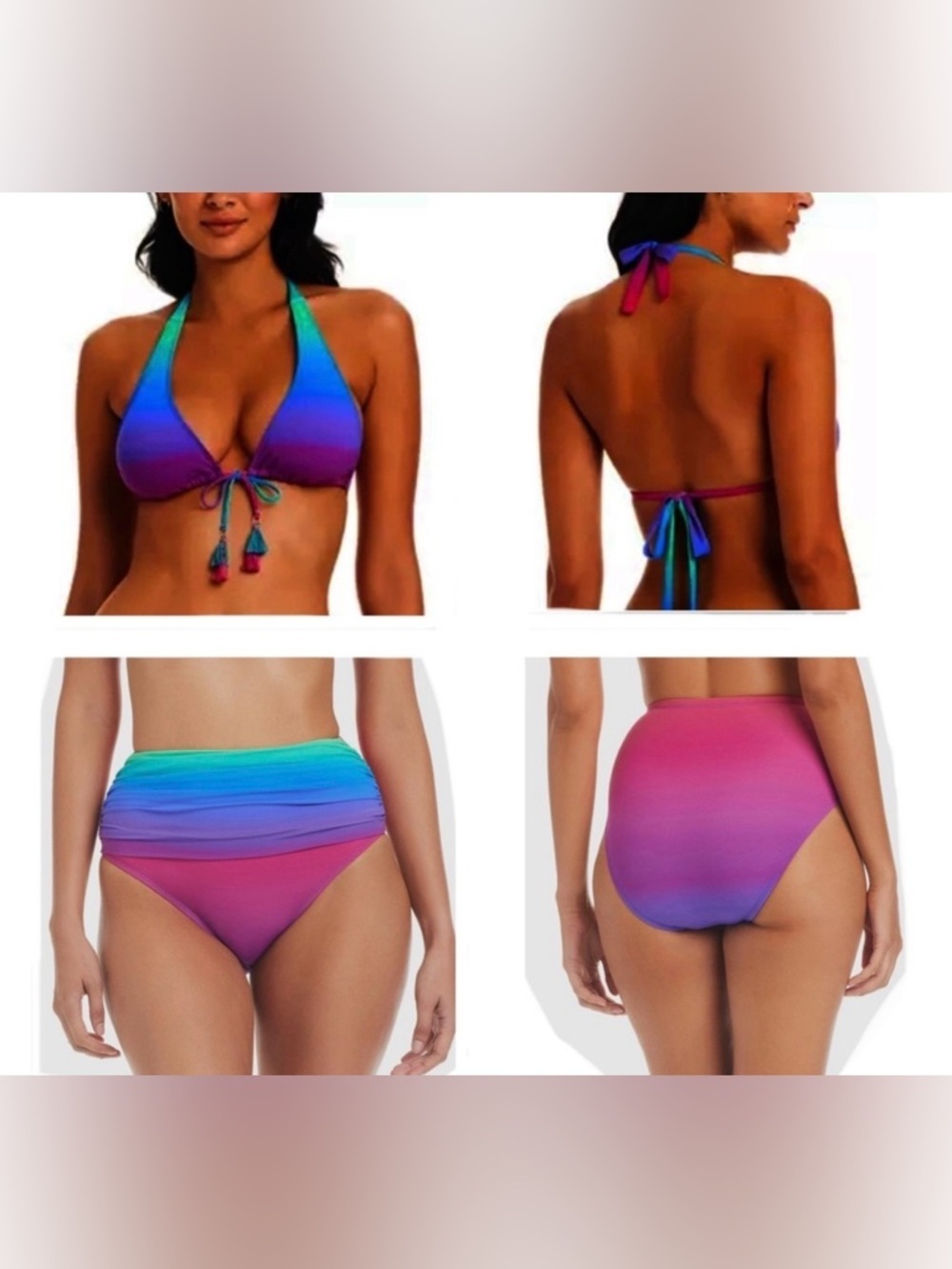 Bleu Rod Beattie Ombré Heat of The Moment Halter Bikini Top Size 6 Bottom Sz 8